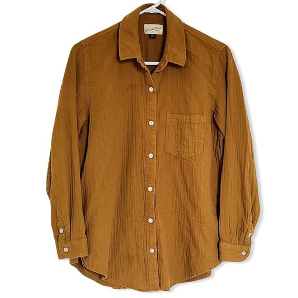 Universal Thread Long Sleeve Oversized Button Up Shirt Womens S Mustard Tan - Picture 1 of 8